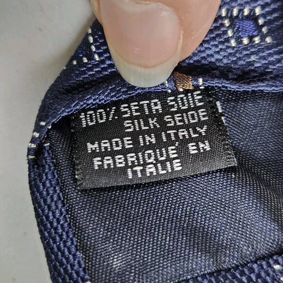 CANALI Men 100% Silk Necktie Luxury Navy Blue Geometric Diamond Italian Designer - Picture 7 of 10